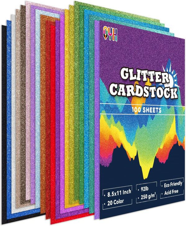 Glitter Cardstock – 100 Sheets of Premium Sparkle Paper for Crafting, Scrapbooking, Card Making, and More – Vibrant Colors Including Gold, Silver, Red, Blue & Pink