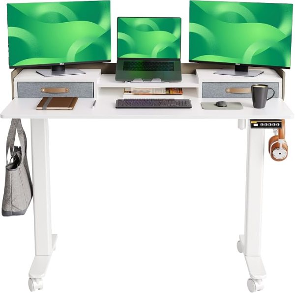 Standing Desk with Drawers, Stand Up Best Electric Standing Desk Adjustable Height, Sit Stand Desk with Storage Shelf and Splice Board