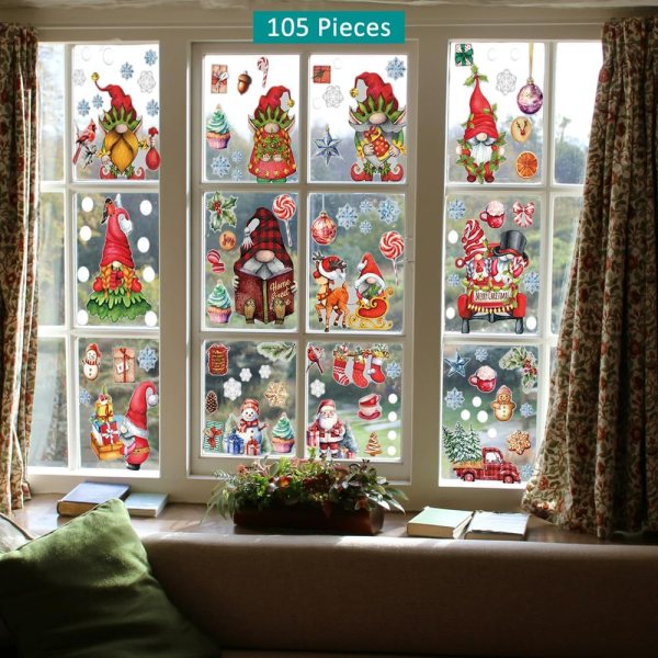 Christmas Window Clings – 105 PCS Double-Sided, Reusable Holiday Decals for Windows, Mirrors, and Glass Surfaces – Festive Xmas Stickers for Home, Office, and Holiday Decorations