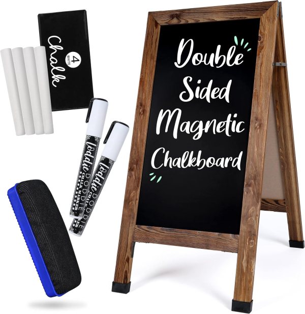 Chalkboard Easel – Double-Sided Magnetic A-Frame Sign for Outdoor Use – Perfect for Sidewalk Ads, Menus, Events & Promotions