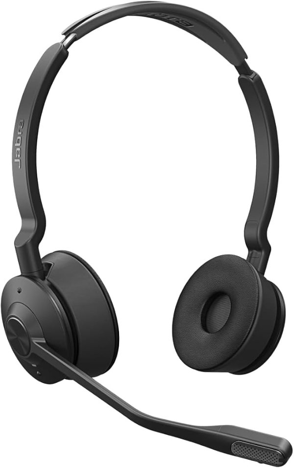 Wireless call center headset with noise-cancelling microphone for clear communication and all-day ba.