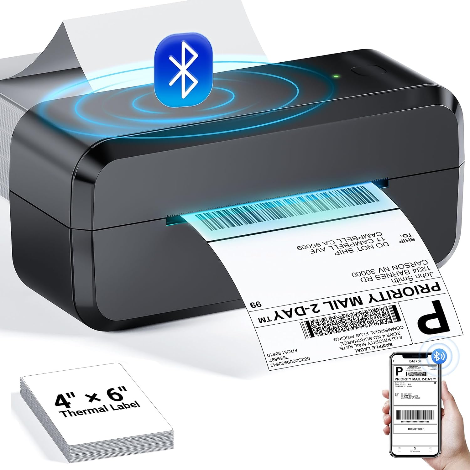 Bluetooth Thermal Label Printer for Shipping, Wireless Portable Printer Compatible with Shopify, eBay, Amazon, USPS, FedEx – Fast 150mm/s, 203 DPI
