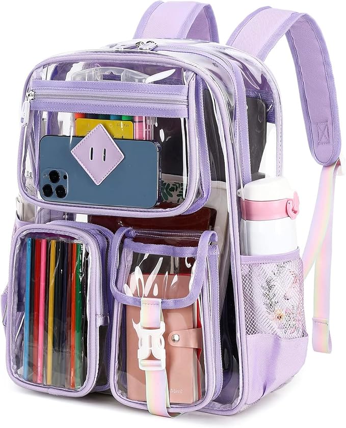Clear Backpack for Girls – Transparent See-Through Bookbag with Multi-Pockets and Waterproof Design for School, Stadium Events, and Travel