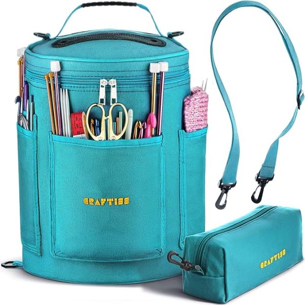 Yarn Storaged Bag for Crochet and Knitting Projects – Large Capacity, Durable, and Organized with Free Bonus Knitting Accessories Case and Yarn Patterns