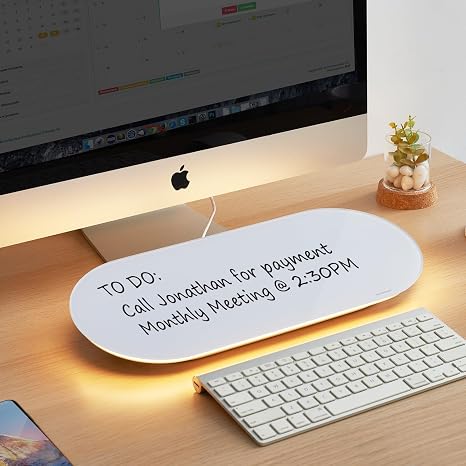 LED Dry Erase Board for Desk – Compact Glass Whiteboard with Removable Drawer & Smooth Surface for Home or Office Use